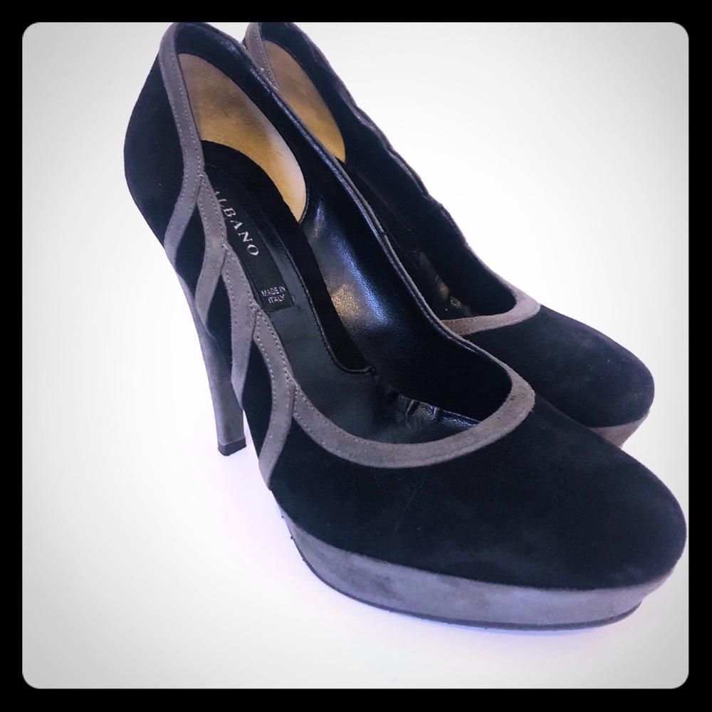 Albano Black/Gray Suede hidden platform pumps (37)